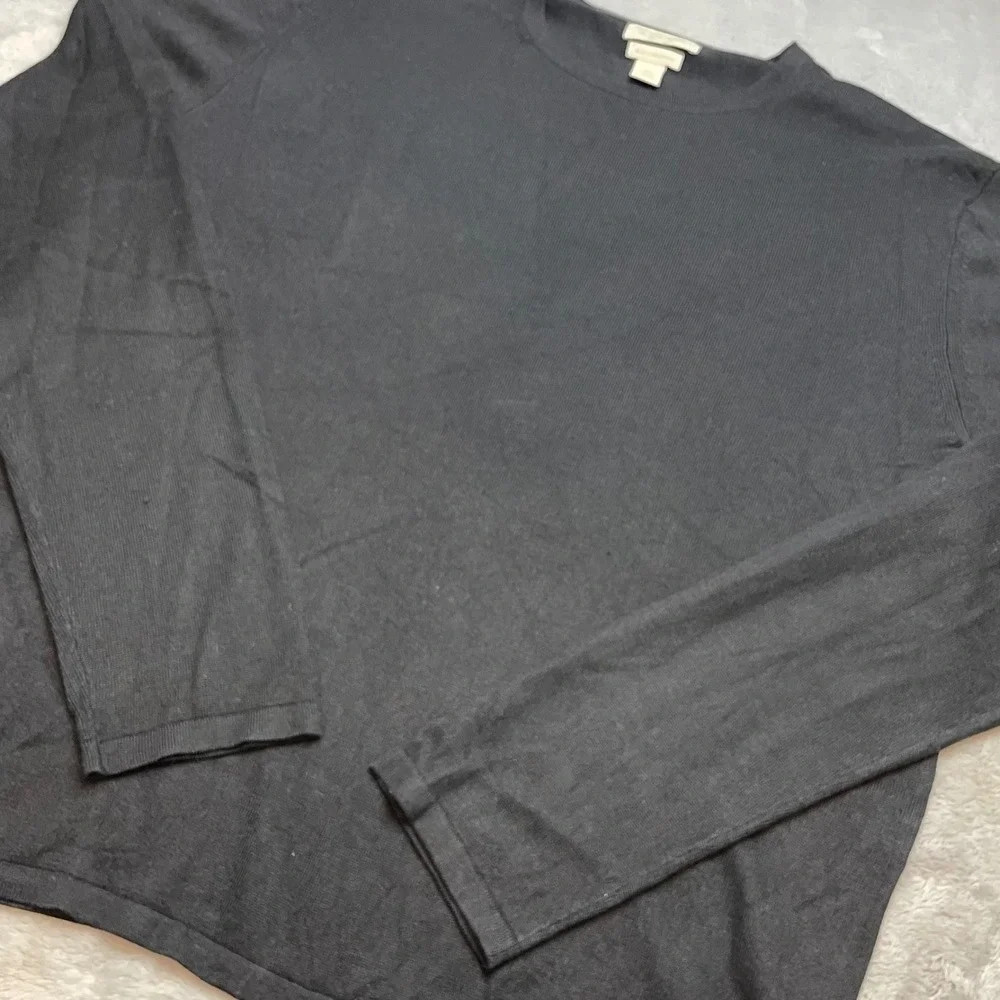 Banana Republic Mens Silk Cashmere Sweater Size L Black Crewneck Knit Old Money